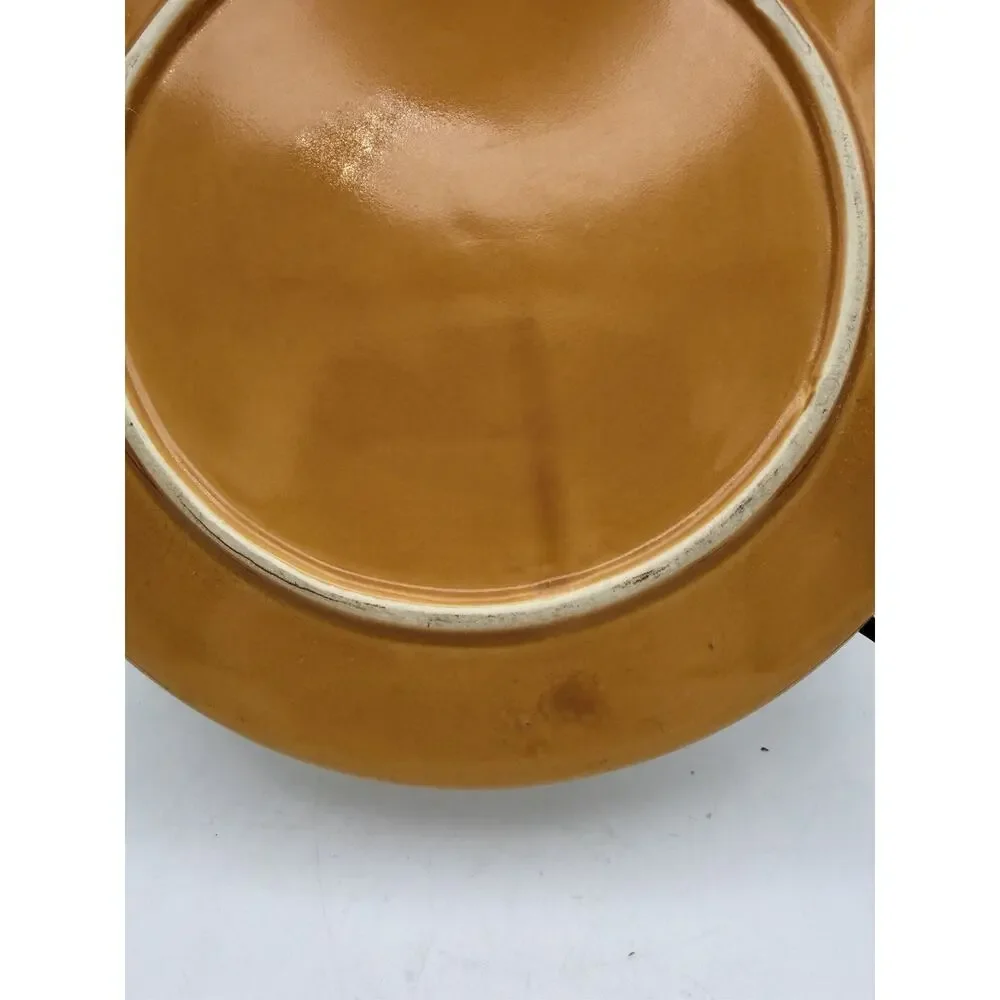 Ceramic Decorative trivet Farm Scene Pumpkin Patch Brown Multicolor Round Glossy